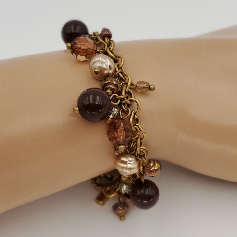 Premier Designs Brown Beads & Pearls Bracelet